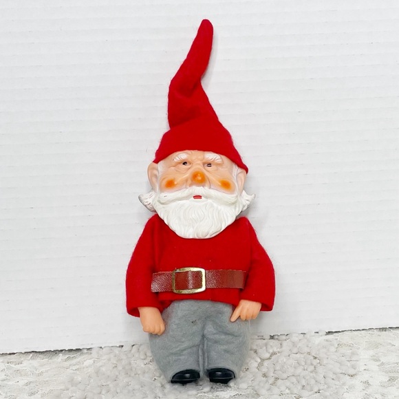 Vintage Rare Rubber Figurine Toy Dwarf Gnome Felt Clothing Holiday